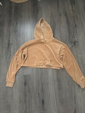 Forever 21 Cropped Velour Hoodie in Camel Tan
